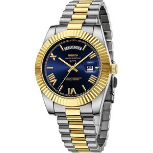 Men's Gold Silver Blue  Stain Steel Analog Classic Design Stylish Wrist Watch